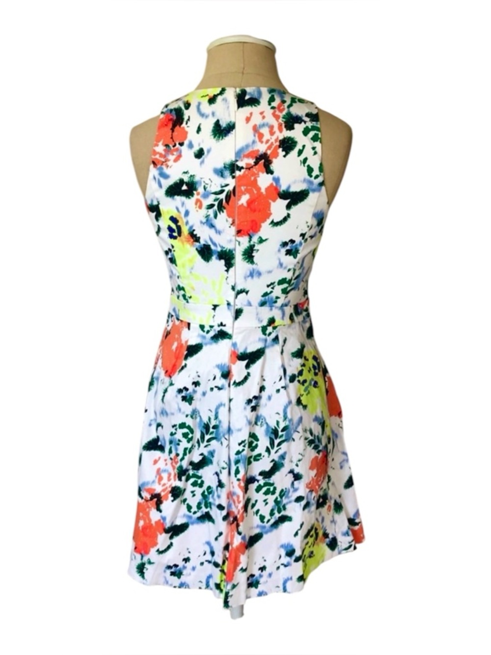 Floral A-Line Fit Flare Tank Dress- White and Neon Size 4 - Picture 5 of 7